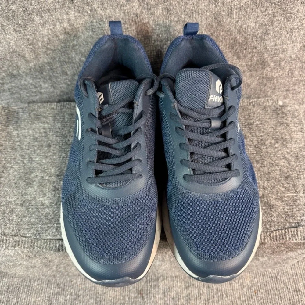 FitVille Rebound Core Navy Blue Grey Mesh Athletic Running Shoes Mens 10EW